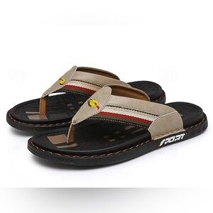 Men's tan  Striped Flip-Flop Sandals with Eagle Patch